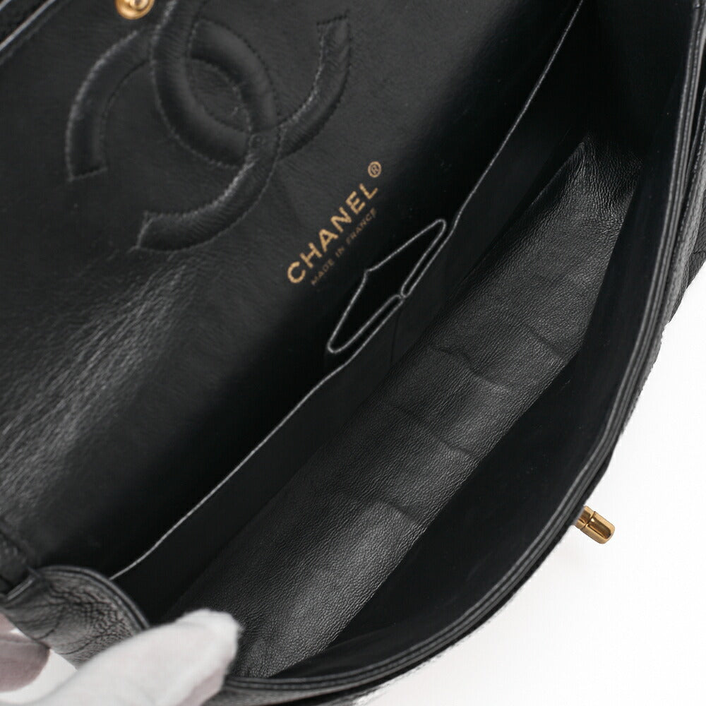 CHANEL Chain Shoulder Bag Matelasse Double Flap Caviar Skin Black Gold-Tone Hardware Pre-Owned - Vintage La Charme
