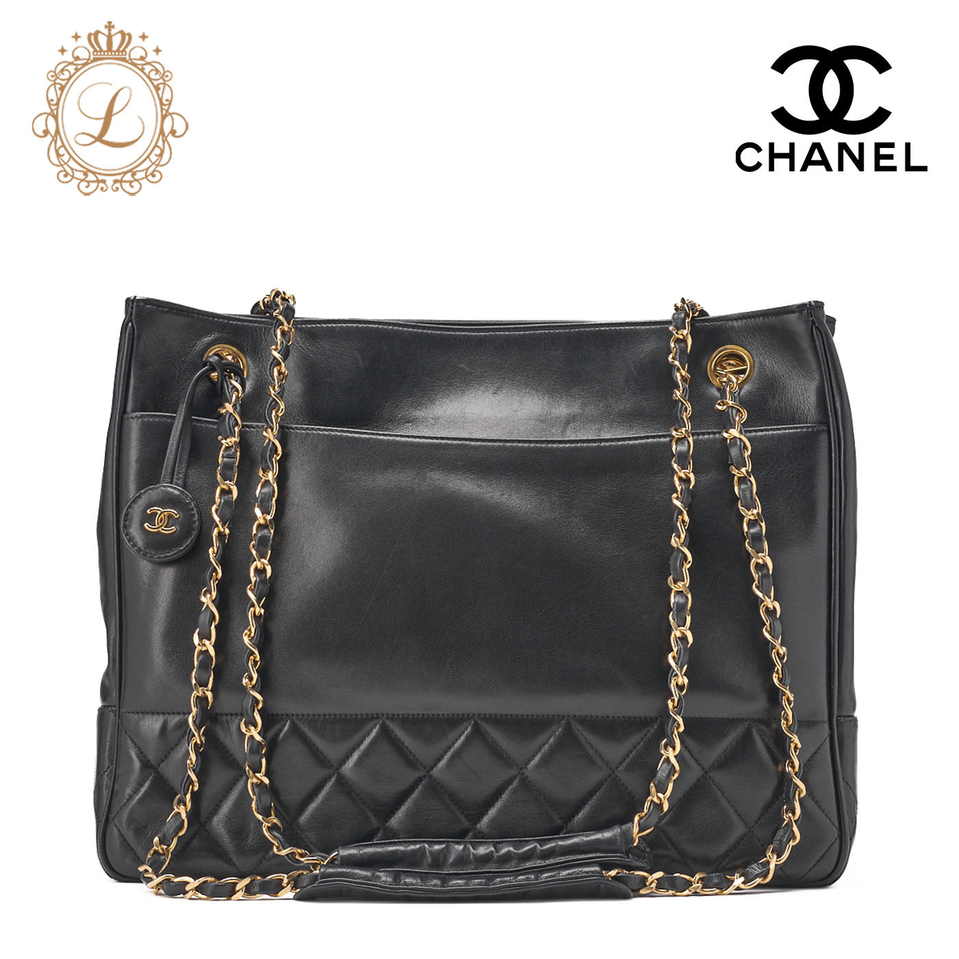 CHANEL Shoulder Tote Bag Triple Coco Double Chain Shoulder Caviar Skin Black Gold-Tone Hardware Pre-Owned - Vintage La Charme
