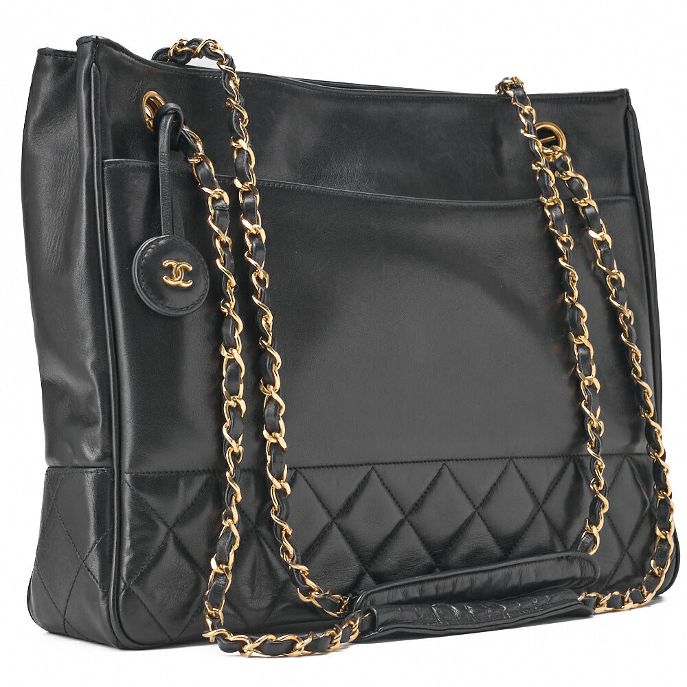 CHANEL Shoulder Tote Bag Triple Coco Double Chain Shoulder Caviar Skin Black Gold-Tone Hardware Pre-Owned - Vintage La Charme