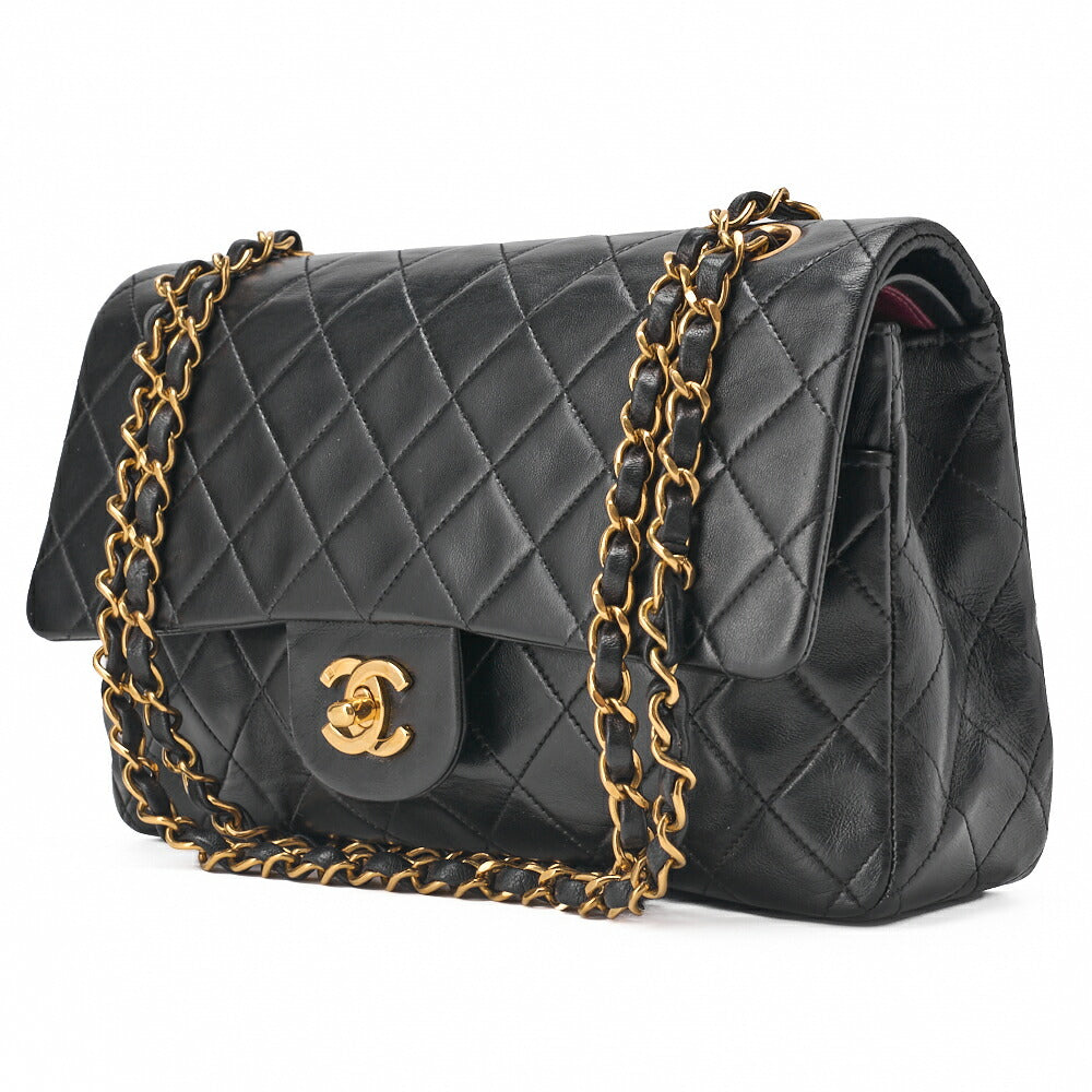 CHANEL Chain Shoulder Bag Matelasse Double Flap 25 Lambskin Black Gold-Tone Hardware Pre-Owned - Vintage La Charme
