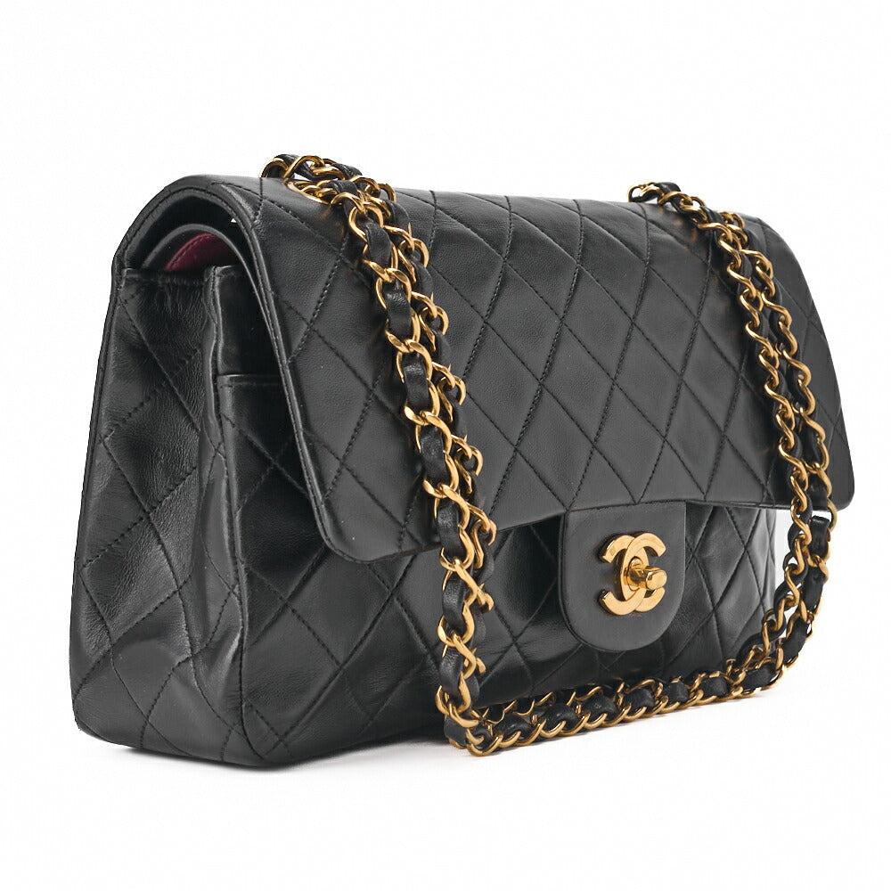 CHANEL Chain Shoulder Bag Matelasse Double Flap 25 Lambskin Black Gold-Tone Hardware Pre-Owned - Vintage La Charme