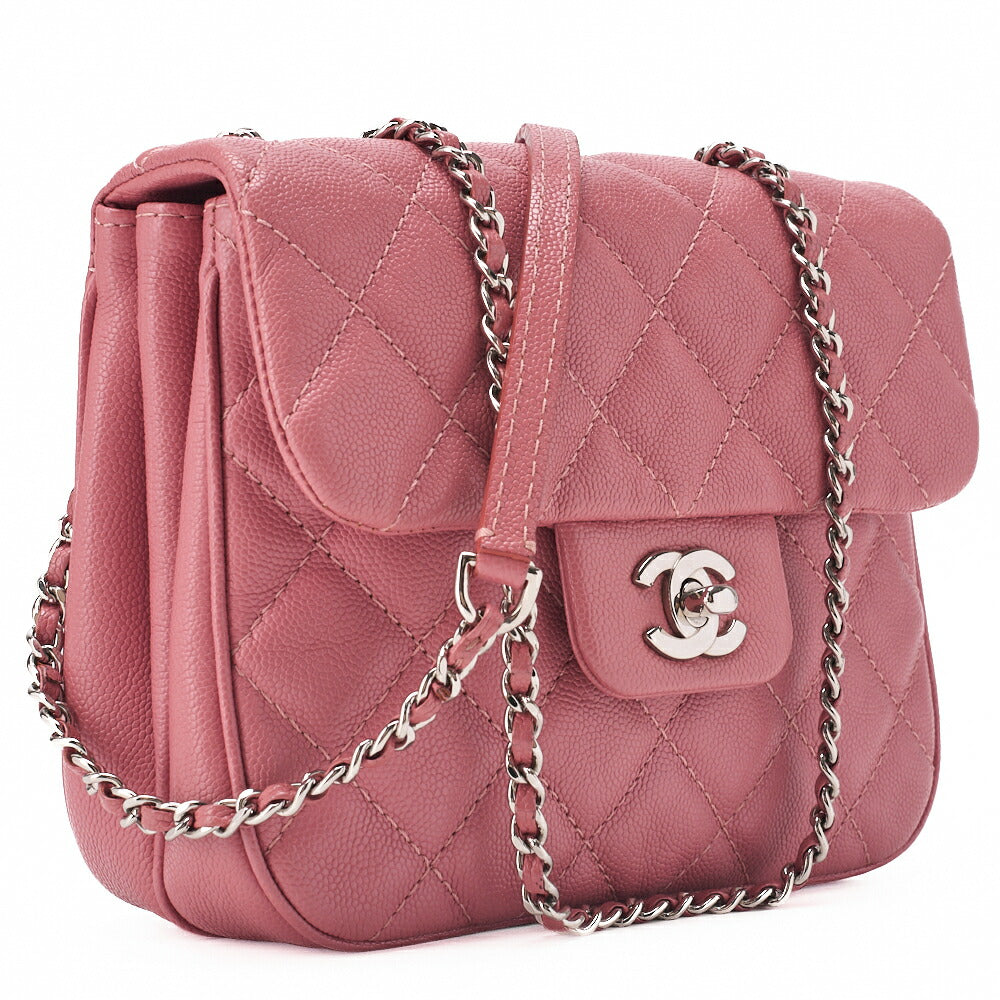CHANEL Chain Shoulder Bag Mini Matelasse Caviar Leather Pink Silver-Tone Hardware Pre-Owned - Vintage La Charme