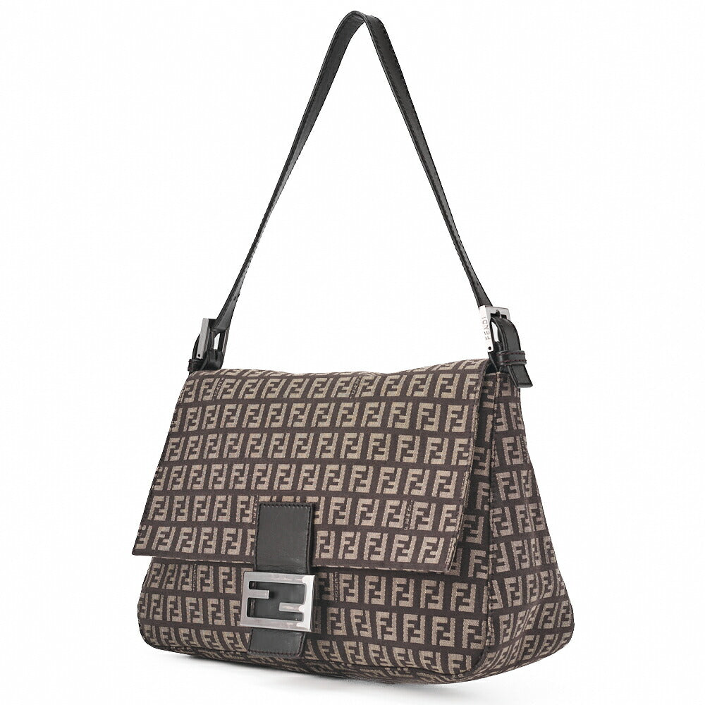 Fendi Shoulder Bag, Zucchino Canvas Leather, Brown, Silver-Tone Hardware, Pre-Owned - Vintage La Charme