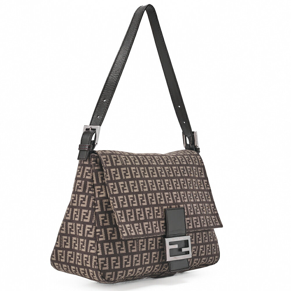 Fendi Shoulder Bag, Zucchino Canvas Leather, Brown, Silver-Tone Hardware, Pre-Owned - Vintage La Charme