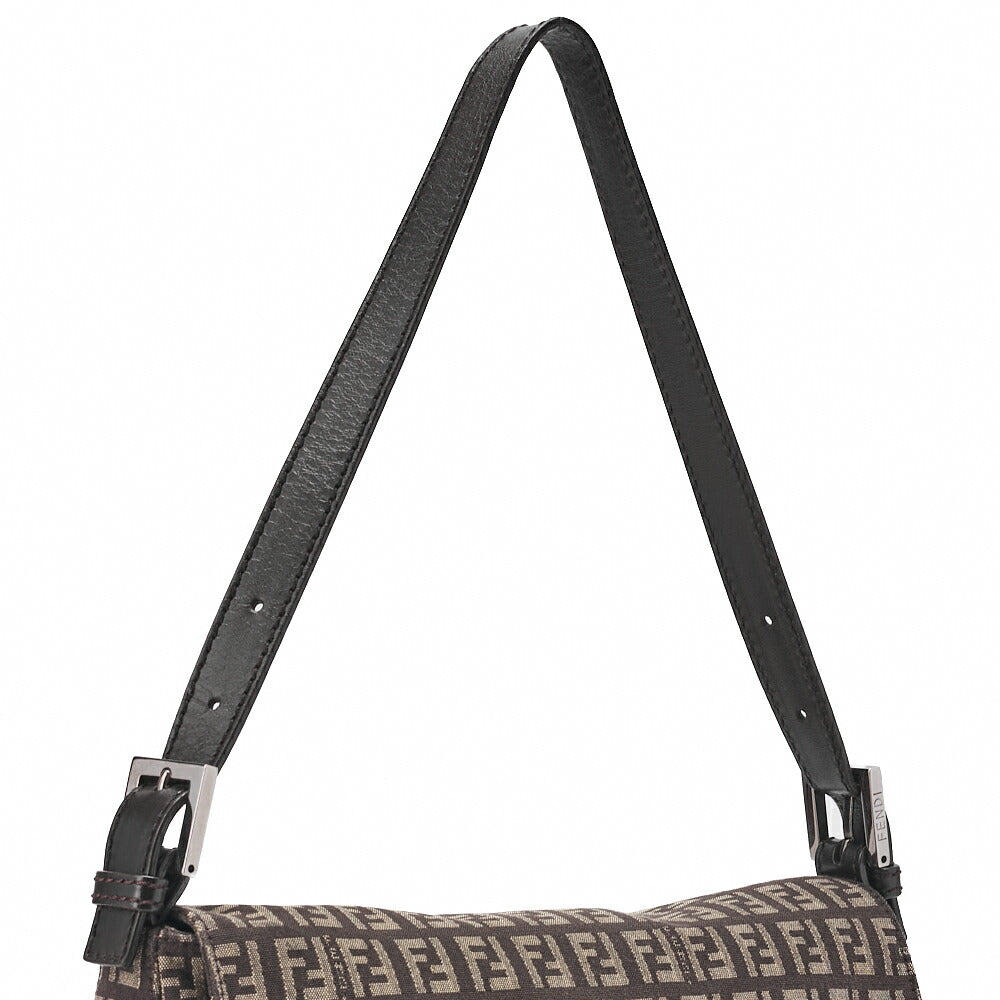 Fendi Shoulder Bag, Zucchino Canvas Leather, Brown, Silver-Tone Hardware, Pre-Owned - Vintage La Charme