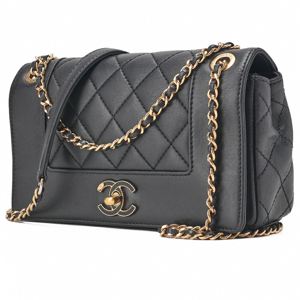 CHANEL Shoulder Bag Matelasse Calfskin Navy Gold-Tone Hardware Pre-Owned - Vintage La Charme