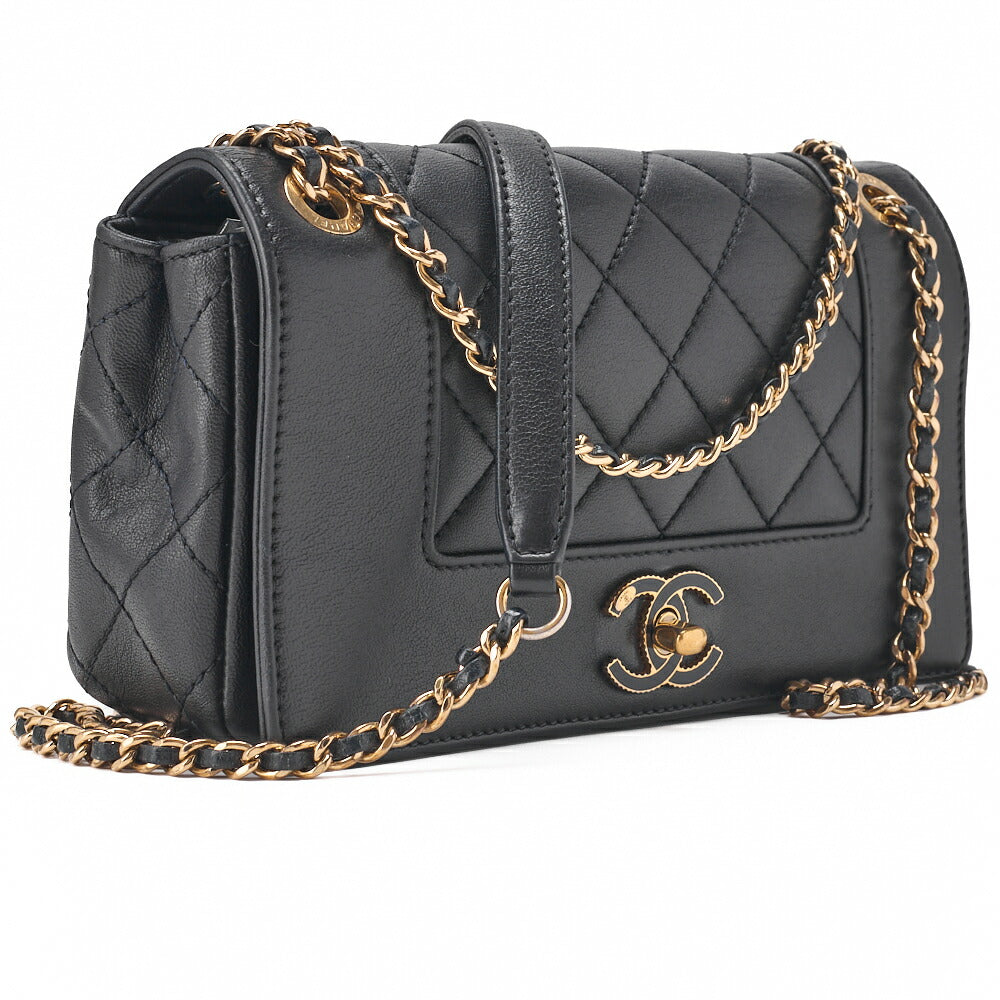 CHANEL Shoulder Bag Matelasse Calfskin Navy Gold-Tone Hardware Pre-Owned - Vintage La Charme