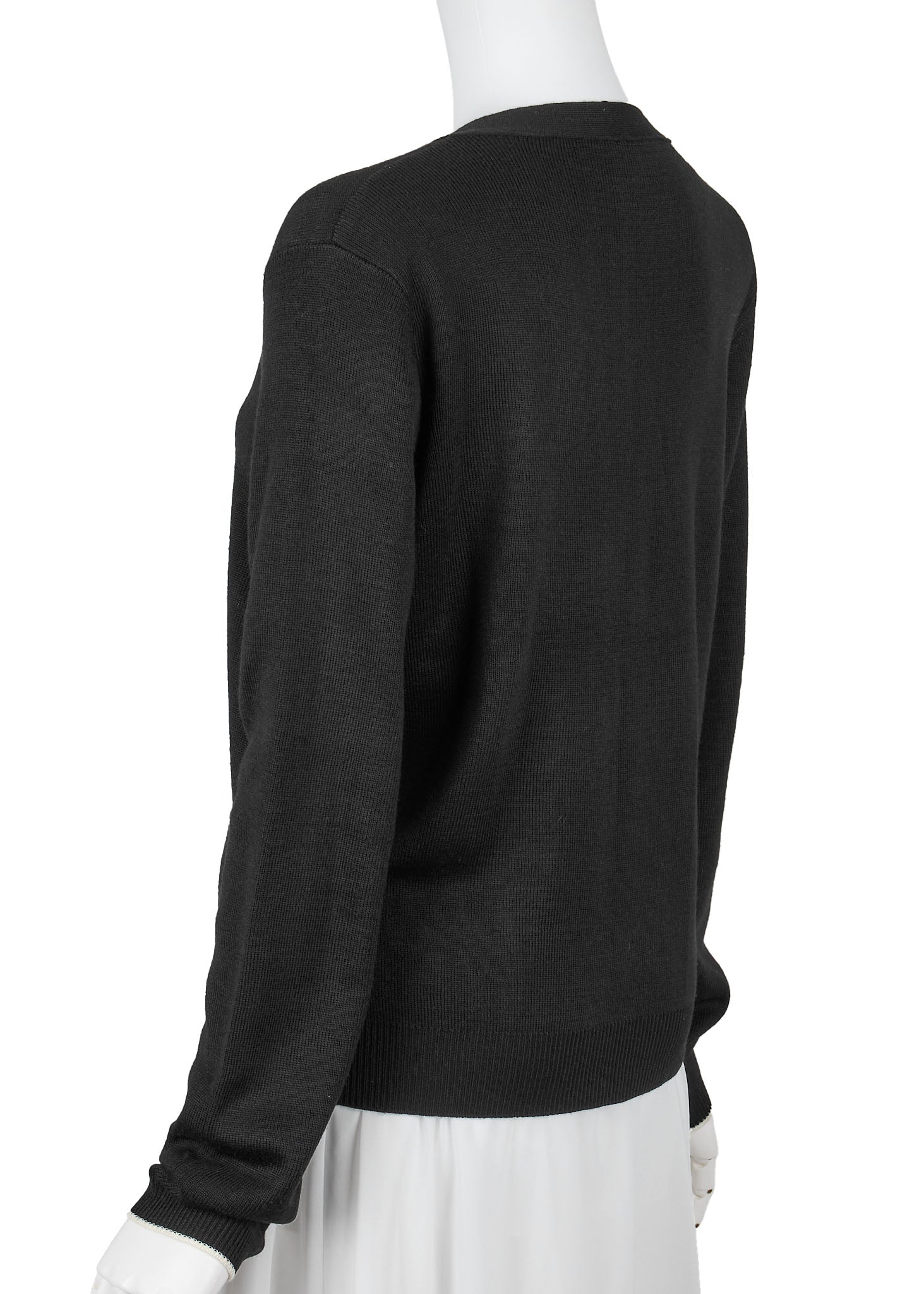 CHANEL Cardigan, Long Sleeve, Cut and Sew, Wool Blend, Black, Silver-Tone Hardware, Pre-Owned - Vintage La Charme