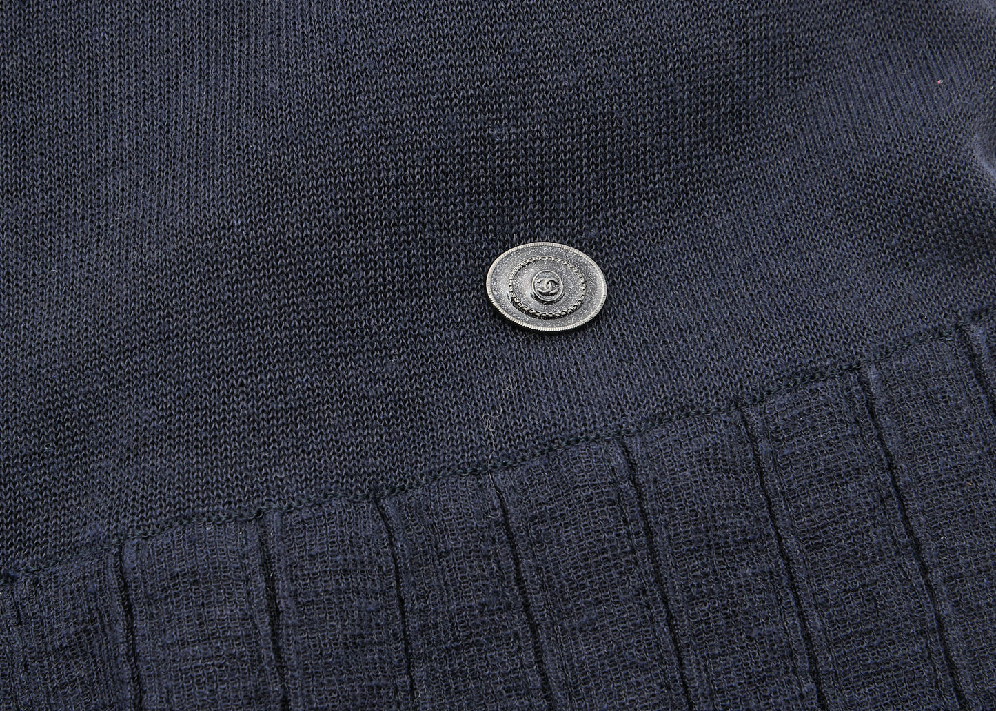CHANEL Dress, Ruffle, Knit, Linen, Navy, Gold-Tone Hardware, Pre-Owned - Vintage La Charme