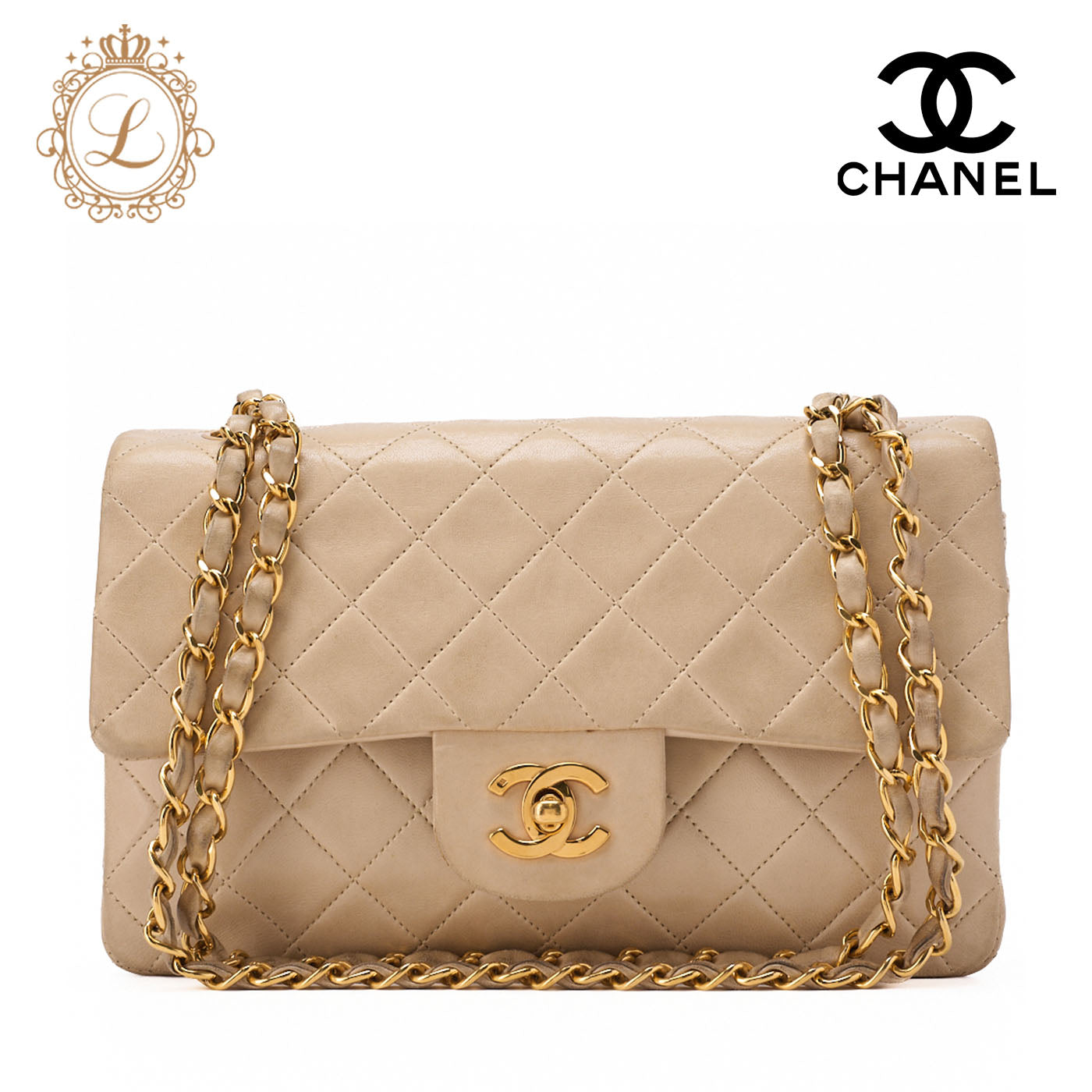 Chanel Shoulder Bag Matelasse 23 Double Flap Chain Lambskin Beige Gold-Tone Hardware Pre-Owned - Vintage La Charme
