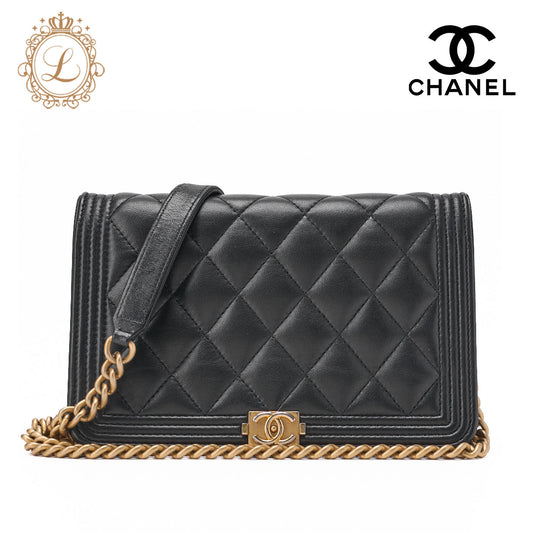 CHANEL Boy Chanel Matelasse Chain Wallet Lambskin Black Gold-Tone Hardware Pre-Owned - Vintage La Charme