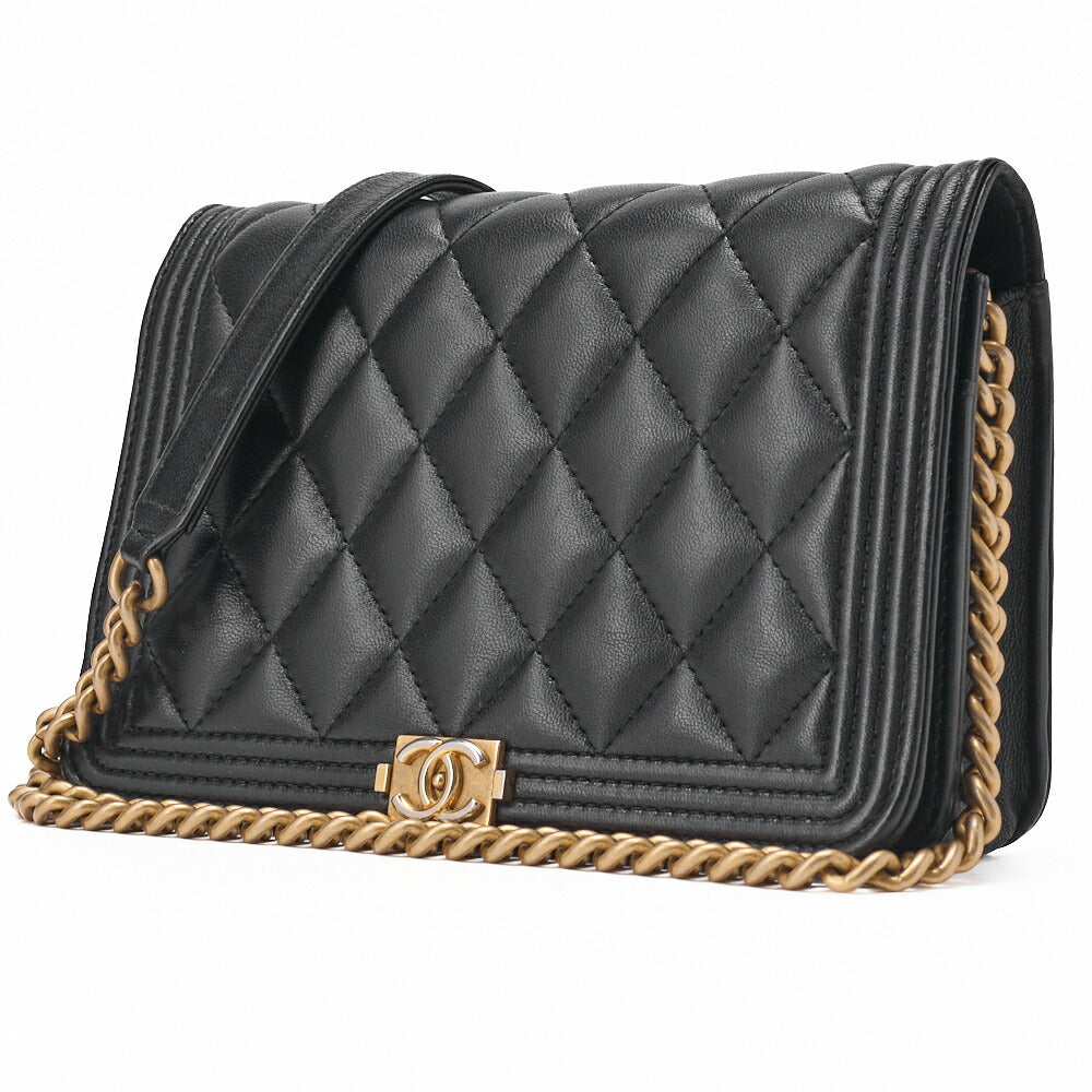CHANEL Boy Chanel Matelasse Chain Wallet Lambskin Black Gold-Tone Hardware Pre-Owned - Vintage La Charme