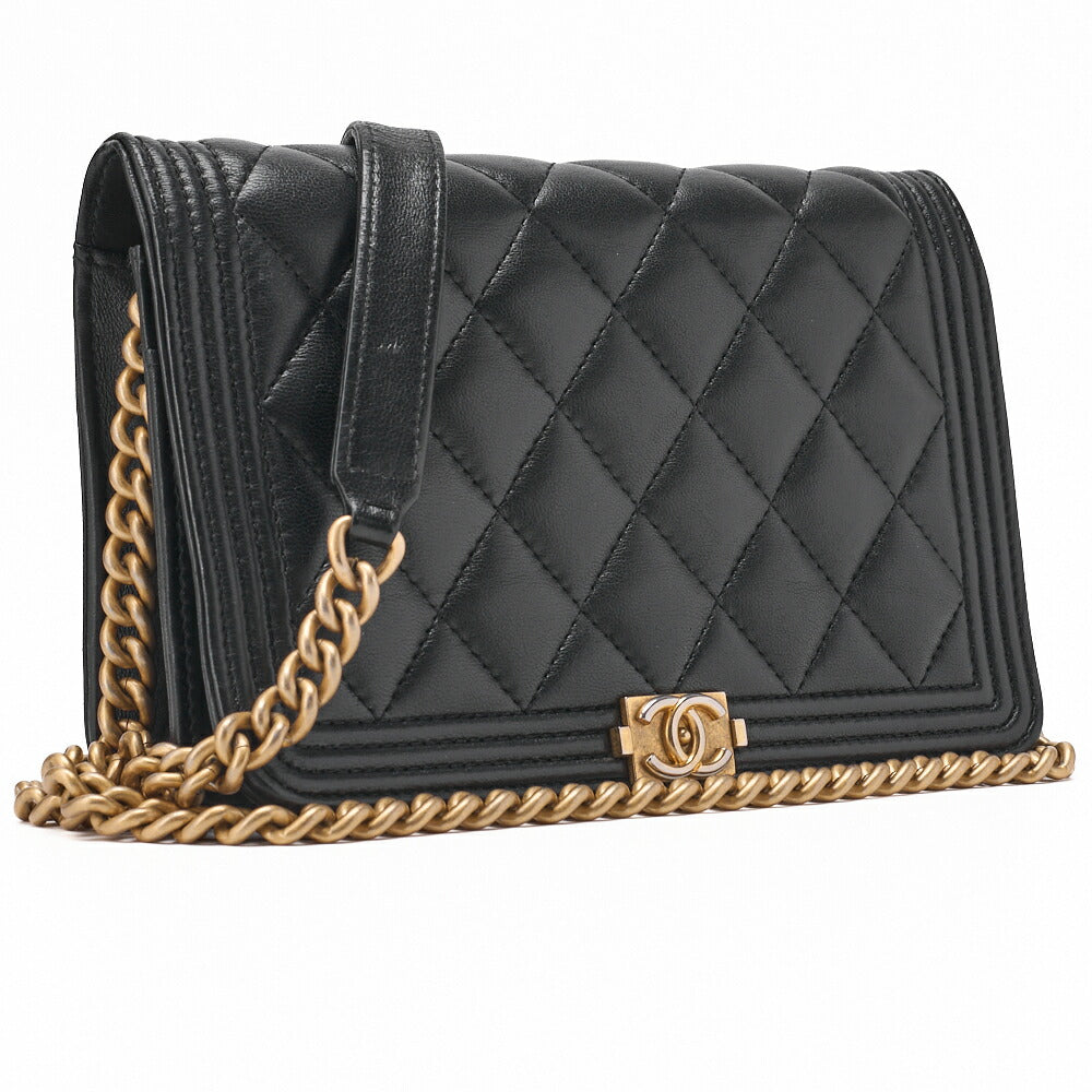 CHANEL Boy Chanel Matelasse Chain Wallet Lambskin Black Gold-Tone Hardware Pre-Owned - Vintage La Charme