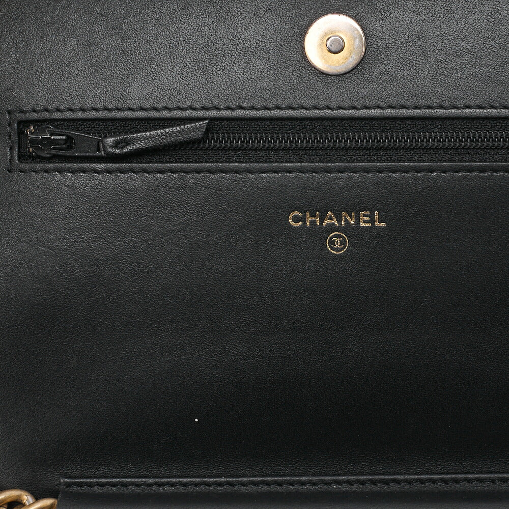 CHANEL Boy Chanel Matelasse Chain Wallet Lambskin Black Gold-Tone Hardware Pre-Owned - Vintage La Charme