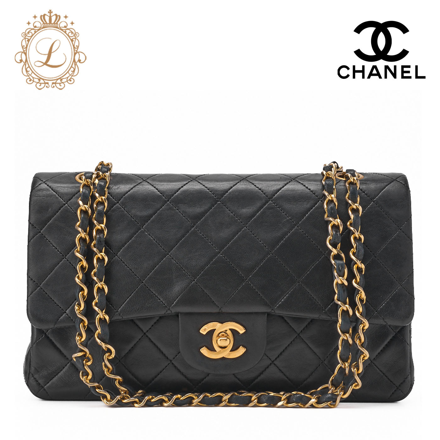 CHANEL Chain Shoulder Bag Matelasse Lambskin Black Gold-Tone Hardware Pre-Owned - Vintage La Charme