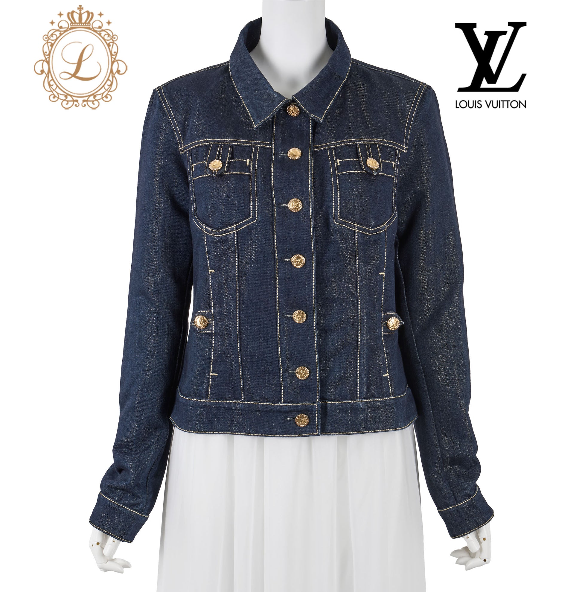 Louis Vuitton Denim Jacket, Glitter, Cotton Blend, Navy, Silver-Tone Hardware, Pre-Owned - Vintage La Charme