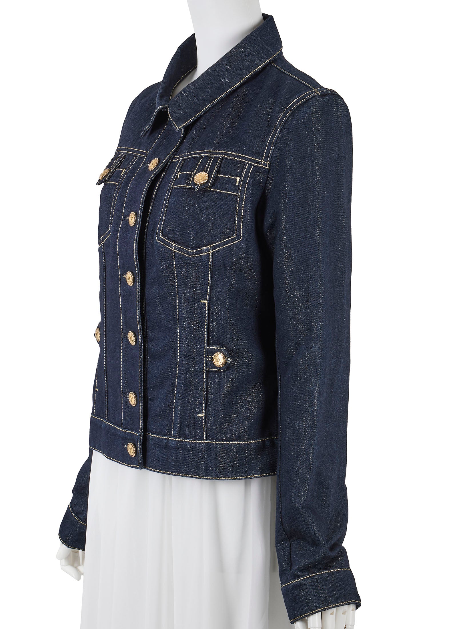 Louis Vuitton Denim Jacket, Glitter, Cotton Blend, Navy, Silver-Tone Hardware, Pre-Owned - Vintage La Charme