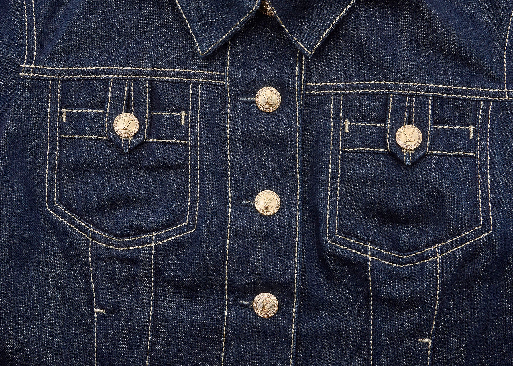 Louis Vuitton Denim Jacket, Glitter, Cotton Blend, Navy, Silver-Tone Hardware, Pre-Owned - Vintage La Charme