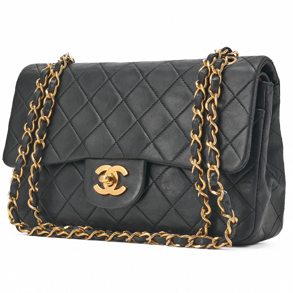 CHANEL Chain Shoulder Bag Matelasse Double Flap Lambskin Black Gold-Tone Hardware Pre-Owned - Vintage La Charme