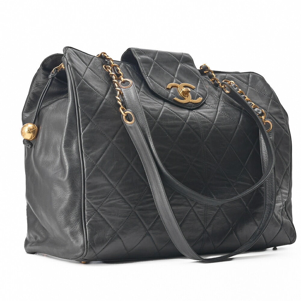 Chanel Schultertasche Supermodel Matelassé Lammleder Schwarz Goldfarbene Hardware Gebraucht