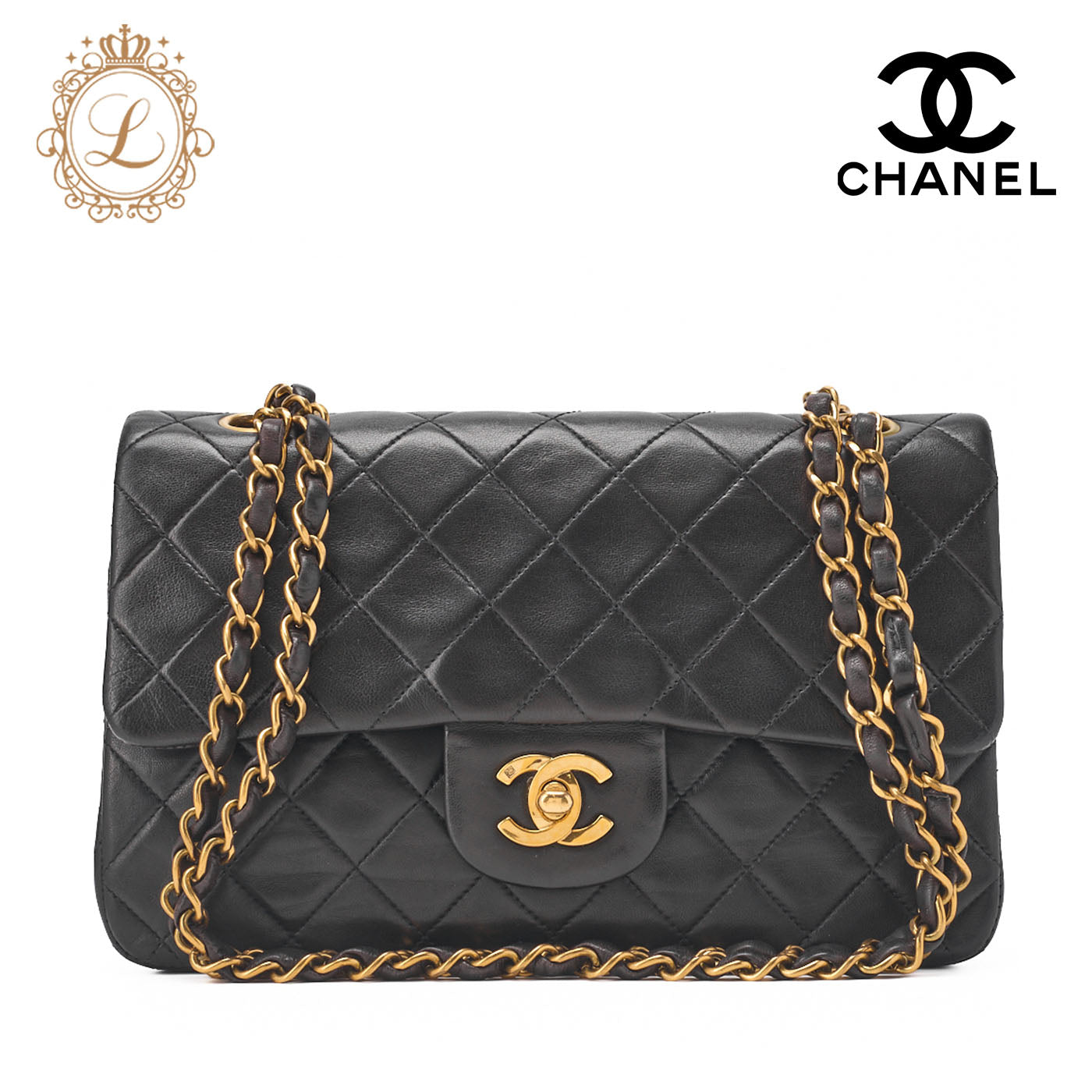 CHANEL Kette Schultertasche Matelassé Doppelklappe Lammleder Goldfarben Goldfarbene Hardware Gebraucht