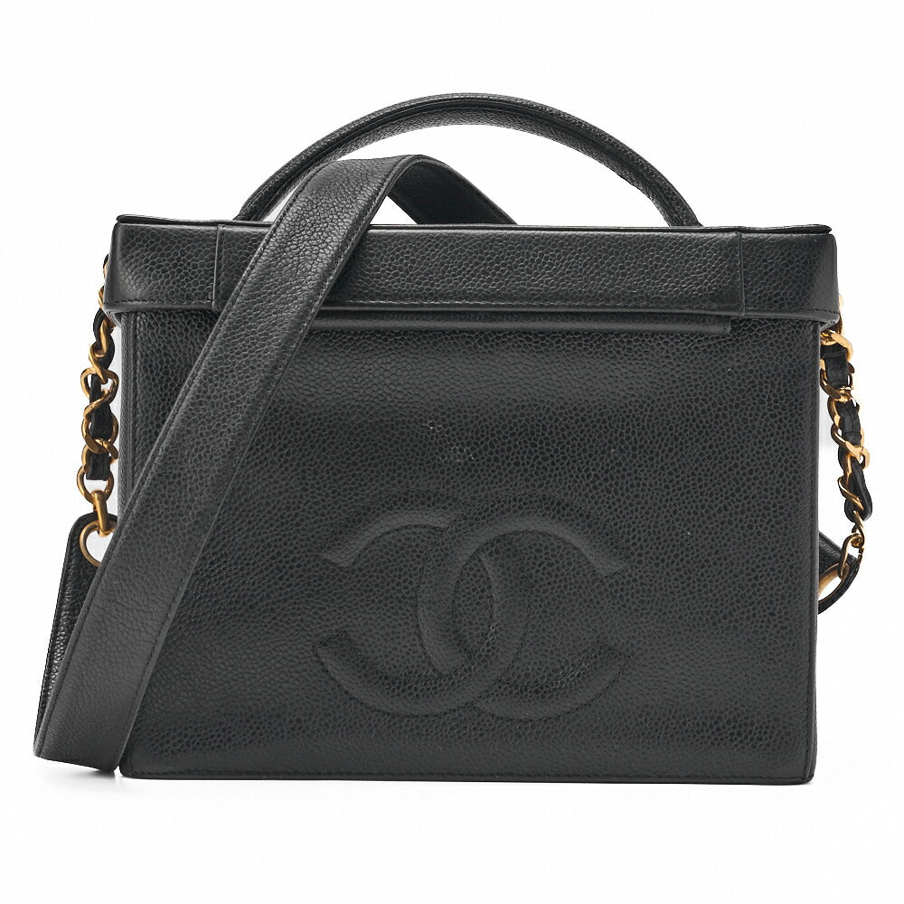 CHANEL Vanity Handtasche, Matelassé, 2WAY, Kaviarhaut, Schwarz, goldfarbene Metallteile, gebraucht