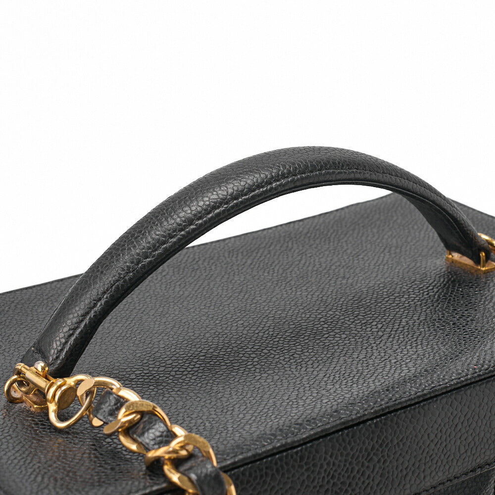 CHANEL Vanity Handtasche, Matelassé, 2WAY, Kaviarhaut, Schwarz, goldfarbene Metallteile, gebraucht