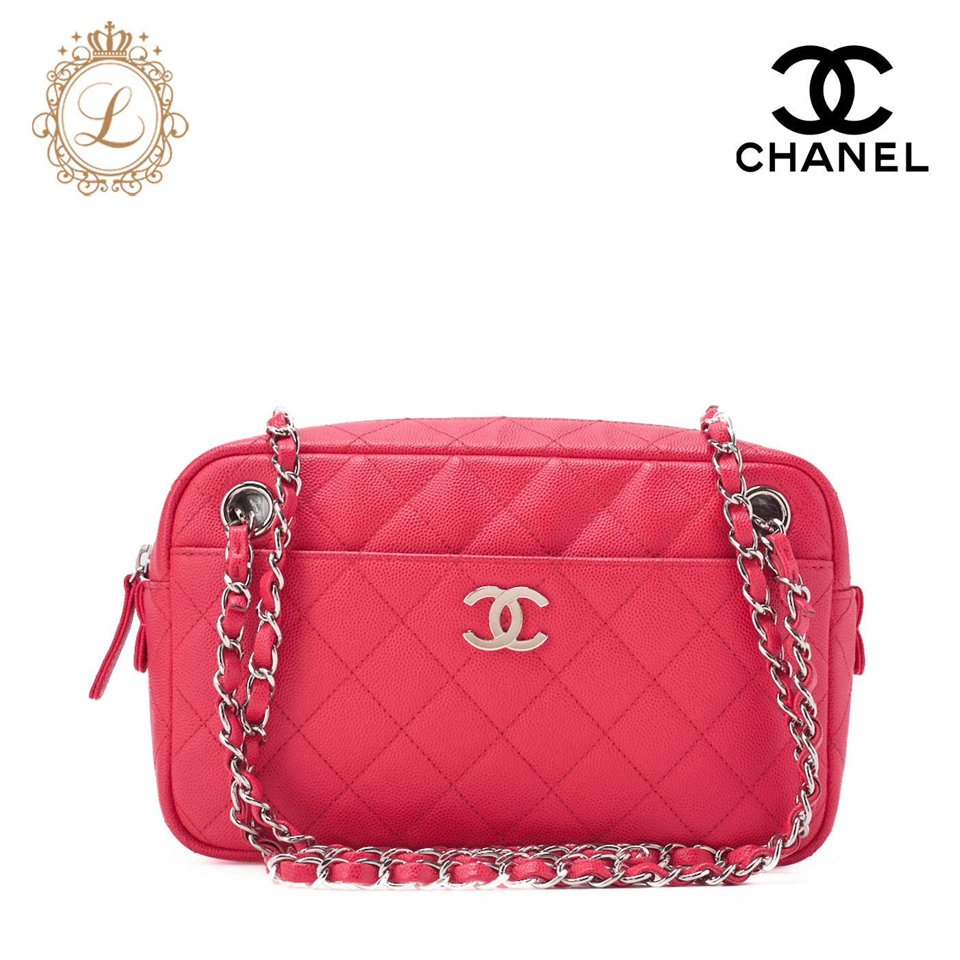 CHANEL Kette Umhängetasche Matelassé Caviar Skin Rose Pink Silberfarbene Hardware Gebraucht