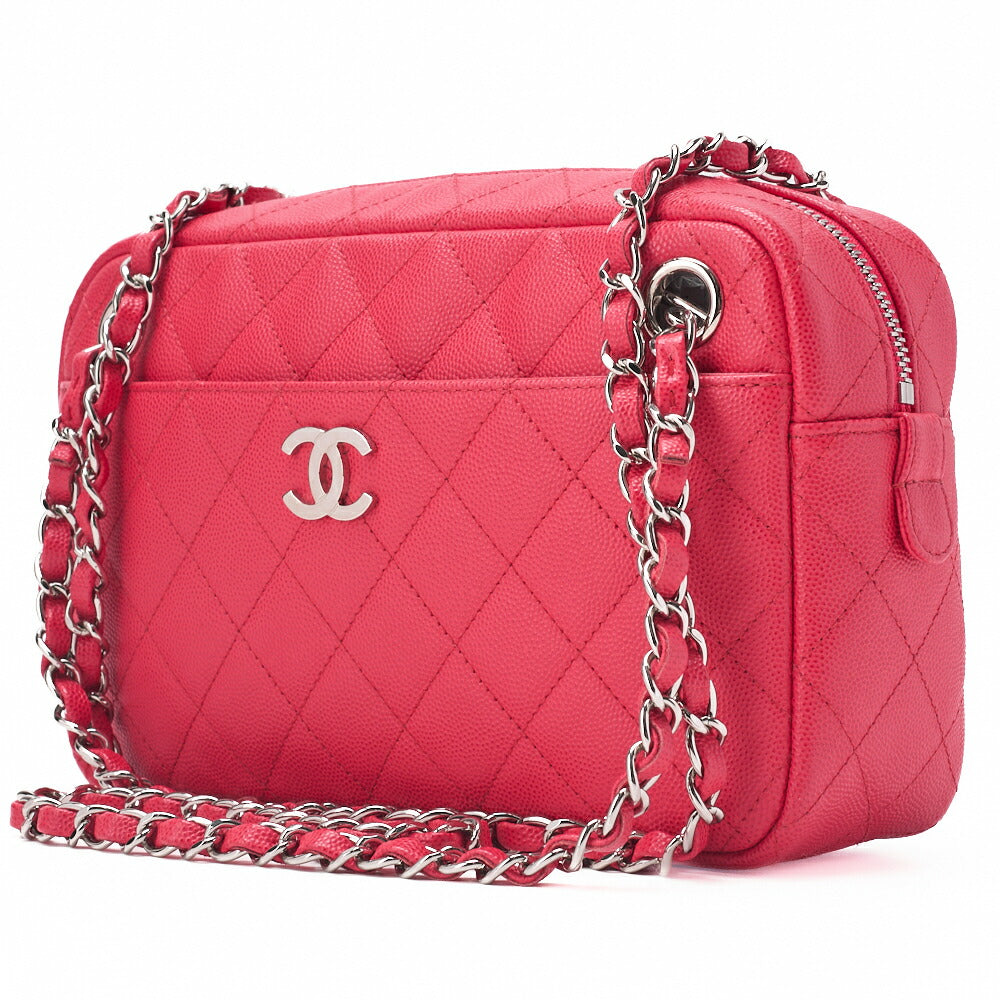 CHANEL Kette Umhängetasche Matelassé Caviar Skin Rose Pink Silberfarbene Hardware Gebraucht