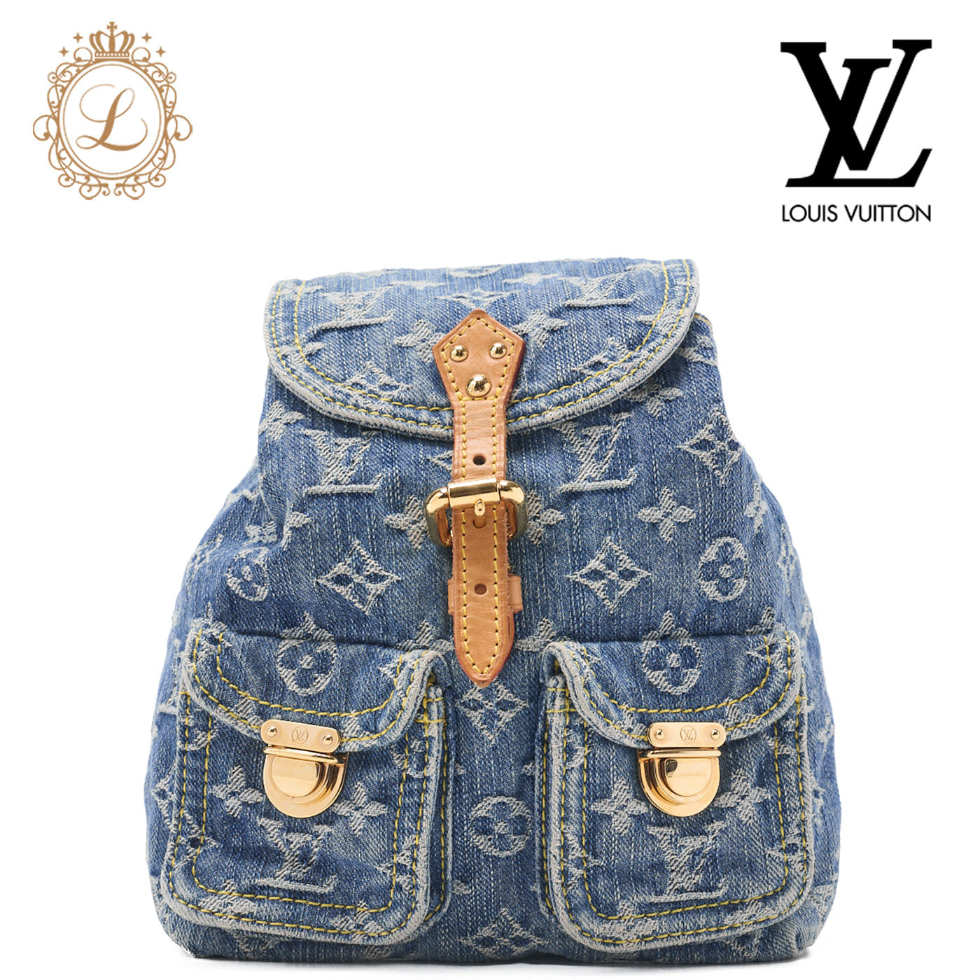 Louis Vuitton Shoulder Backpack Bag, Monogram Denim, Blue, Gold-Tone Hardware, Pre-Owned - Vintage La Charme