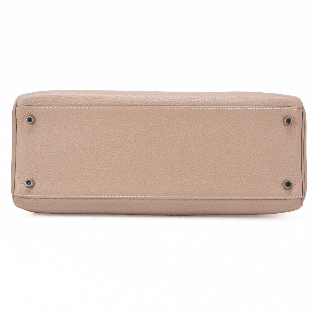 HERMES Kelly 35 Handtasche 2WAY Tryon Clemence Leder Argile Silberfarbene Hardware Gebraucht