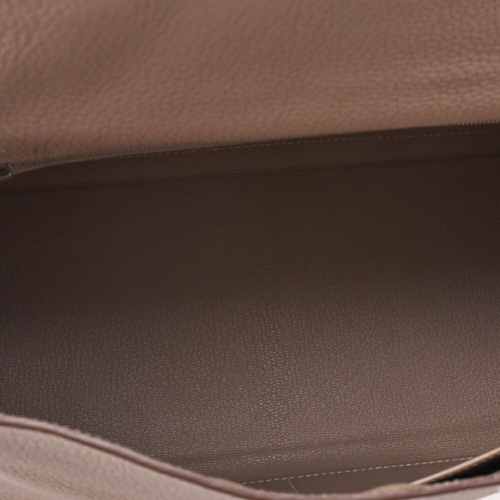 HERMES Kelly 35 Handtasche 2WAY Tryon Clemence Leder Argile Silberfarbene Hardware Gebraucht