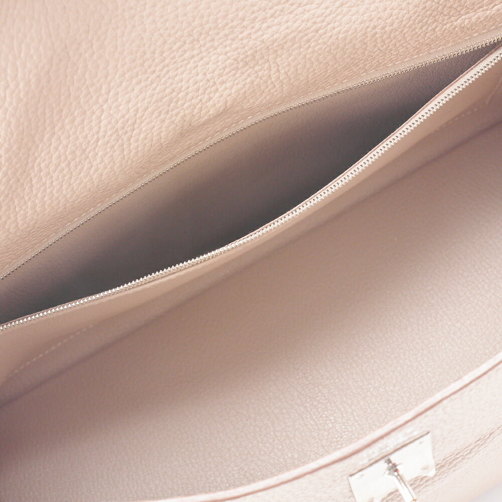 HERMES Kelly 35 Handtasche 2WAY Tryon Clemence Leder Argile Silberfarbene Hardware Gebraucht