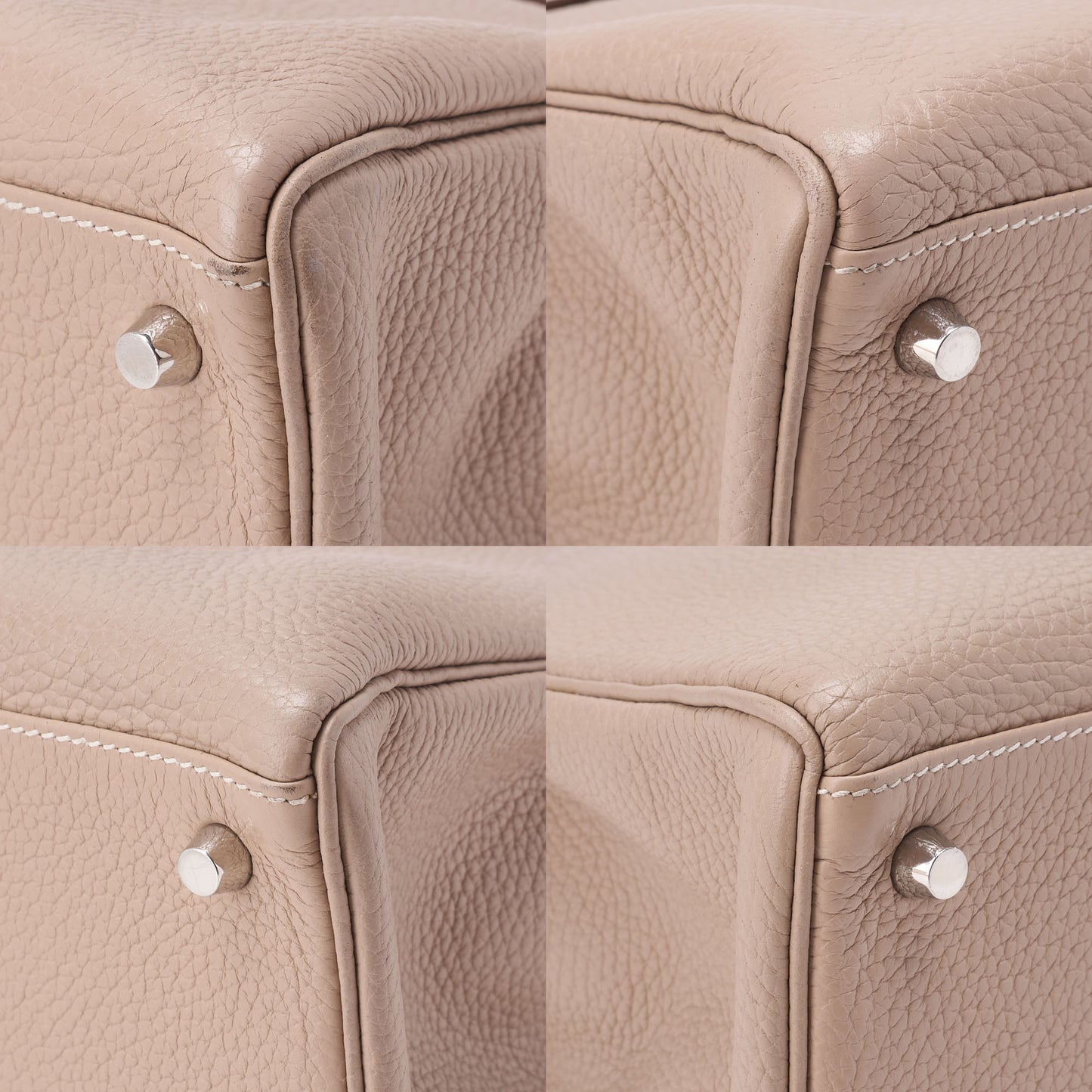 HERMES Kelly 35 Handtasche 2WAY Tryon Clemence Leder Argile Silberfarbene Hardware Gebraucht