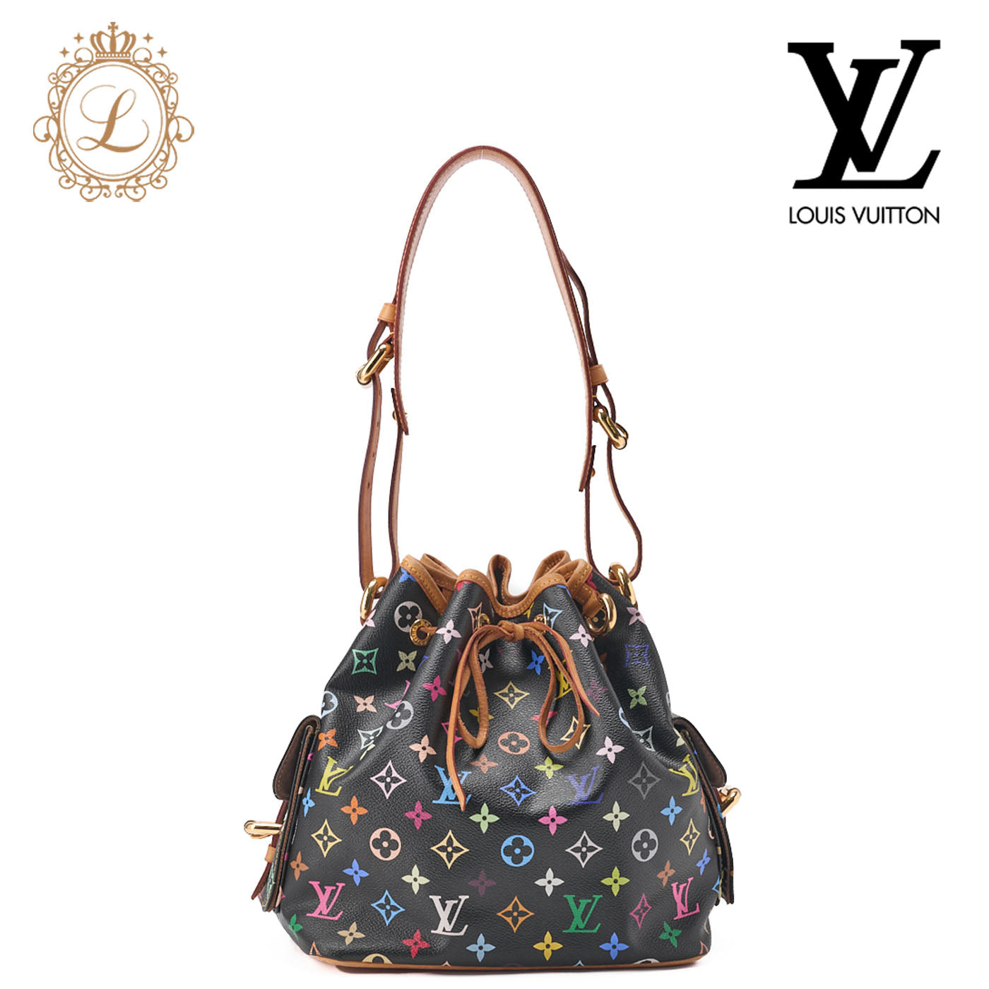 Louis Vuitton Shoulder Bag, Monogram Multicolor, Canvas, Black, Gold-Tone Hardware, Pre-Owned - Vintage La Charme