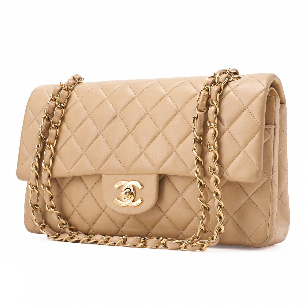 CHANEL Shoulder Bag Matelasse Double Flap Lambskin Beige Gold-Tone Hardware Pre-Owned - Vintage La Charme