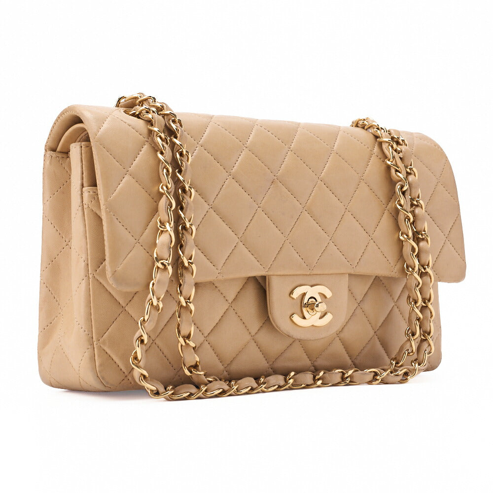 CHANEL Shoulder Bag Matelasse Double Flap Lambskin Beige Gold-Tone Hardware Pre-Owned - Vintage La Charme