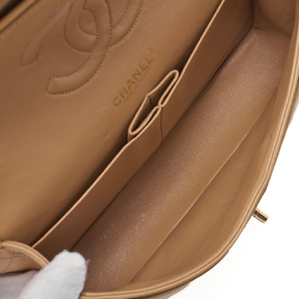 CHANEL Shoulder Bag Matelasse Double Flap Lambskin Beige Gold-Tone Hardware Pre-Owned - Vintage La Charme