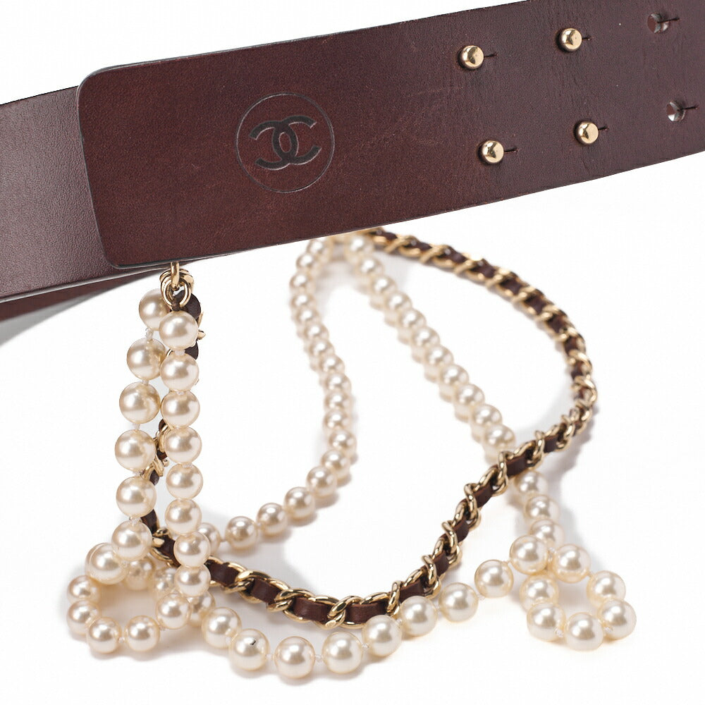 CHANEL Kettengürtel, Coco Mark, vergoldetes Leder, Schwarz, goldfarbene Metallteile, gebraucht