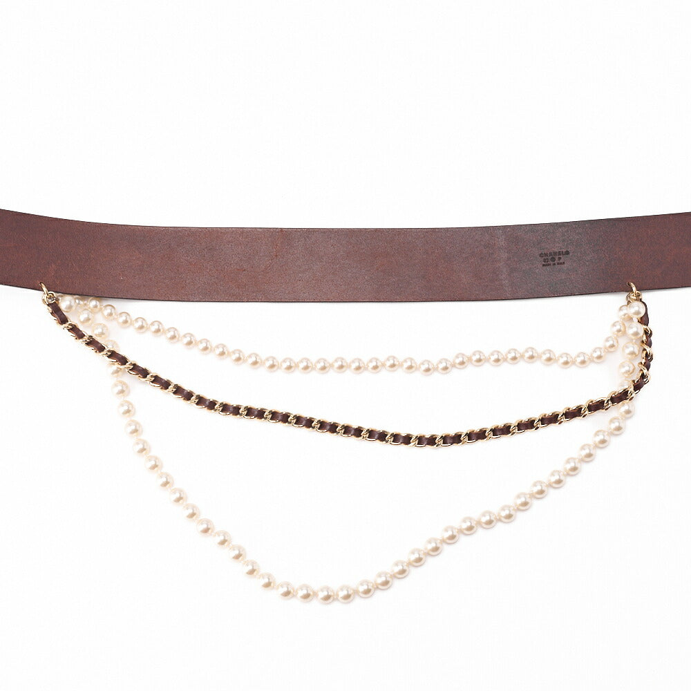 CHANEL Kettengürtel, Coco Mark, vergoldetes Leder, Schwarz, goldfarbene Metallteile, gebraucht