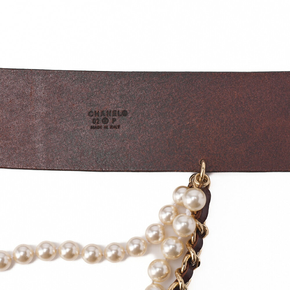 CHANEL Kettengürtel, Coco Mark, vergoldetes Leder, Schwarz, goldfarbene Metallteile, gebraucht