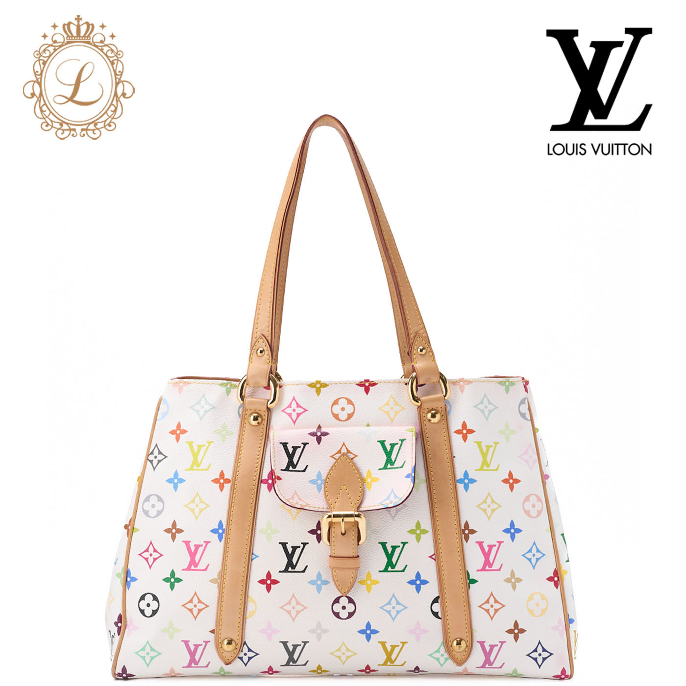 Louis Vuitton Umhängetasche 2WAY Monogram Multicolor Canvas Weiß Goldfarbene Hardware Gebraucht