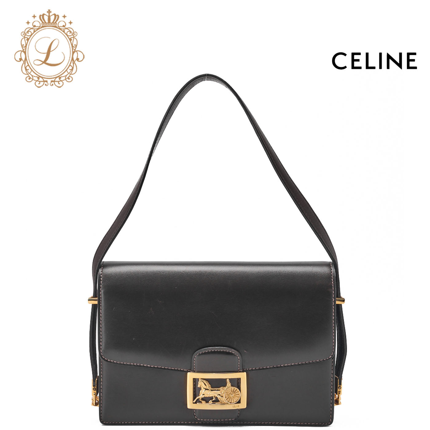 CELINE Shoulder Bag Carriage Calfskin Brown Gold-Tone Hardware Pre-Owned - Vintage La Charme