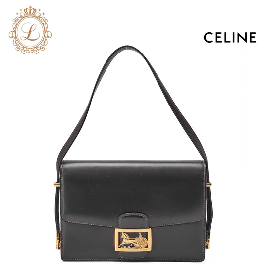 CELINE Shoulder Bag Carriage Calfskin Brown Gold-Tone Hardware Pre-Owned - Vintage La Charme