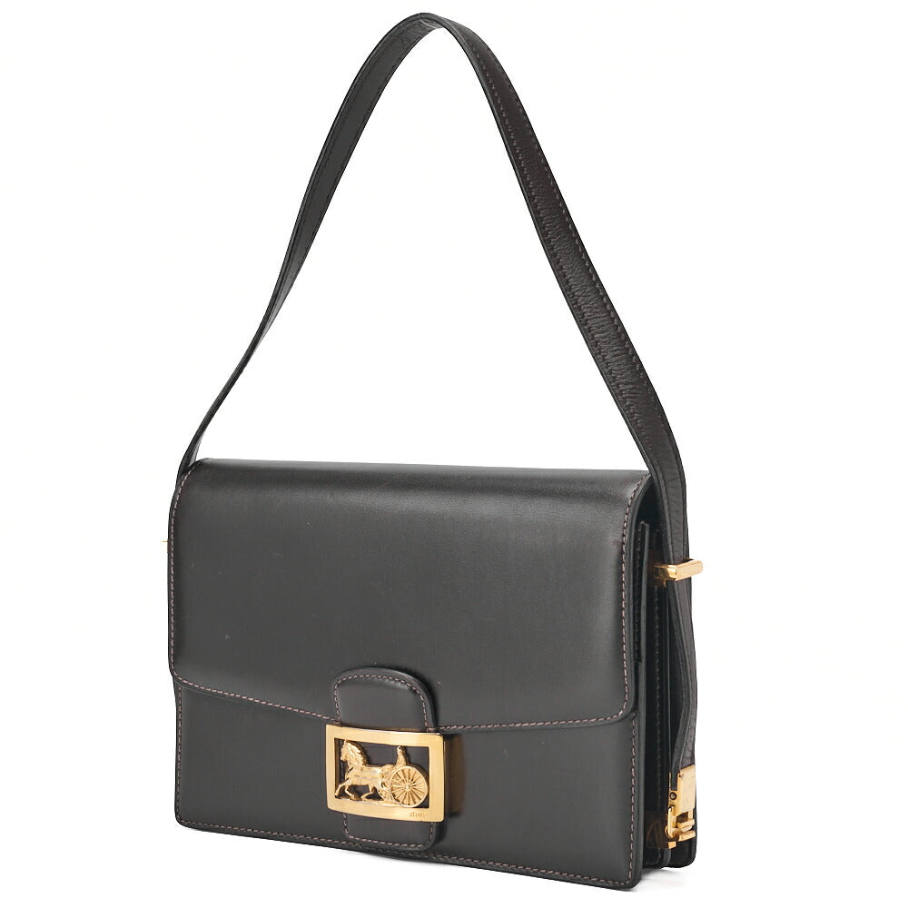 CELINE Shoulder Bag Carriage Calfskin Brown Gold-Tone Hardware Pre-Owned - Vintage La Charme