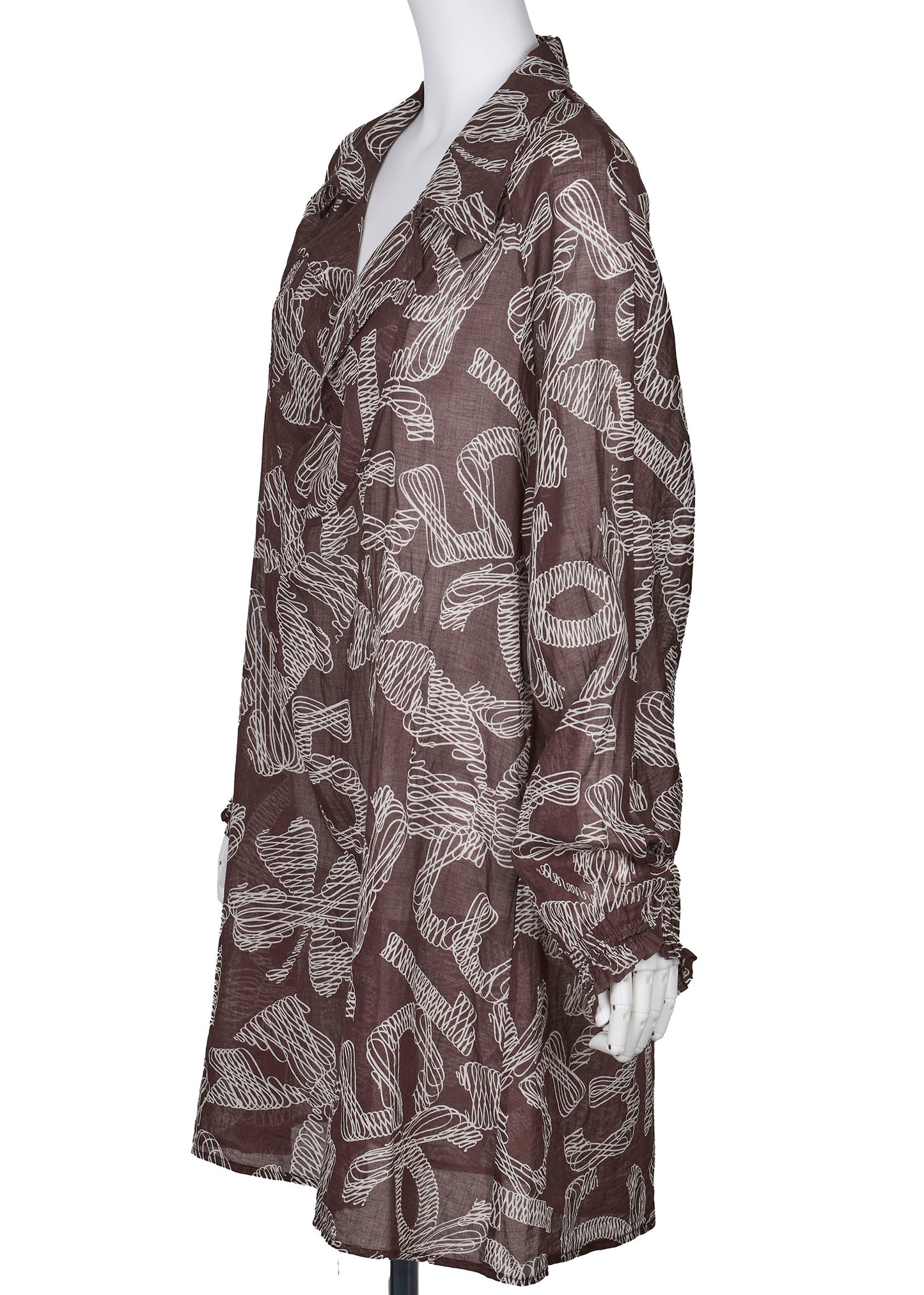 CHANEL Langarmbluse, Coco Mark Ribbon, 100 % Baumwolle, Braun, goldfarbene Metallteile, gebraucht