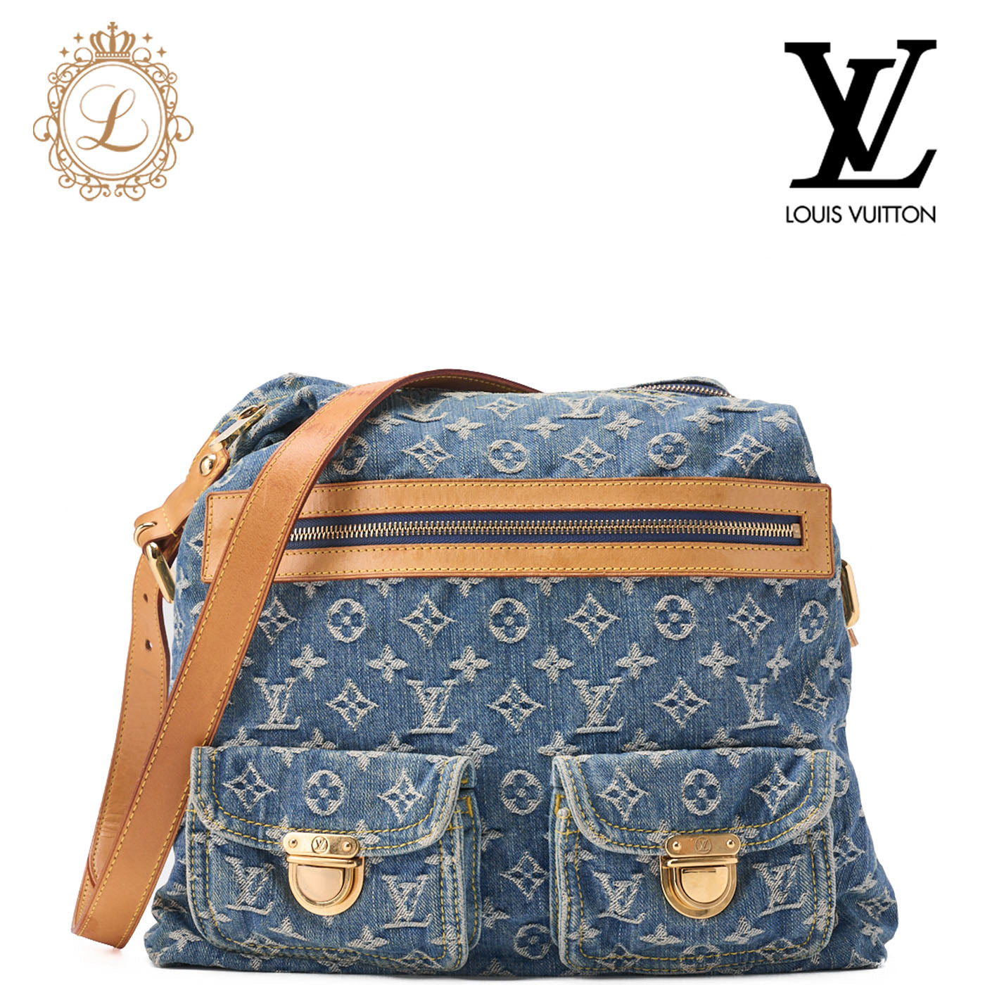 Louis Vuitton Umhängetasche, Monogram Denim, Blau, Goldfarbene Hardware, Gebraucht