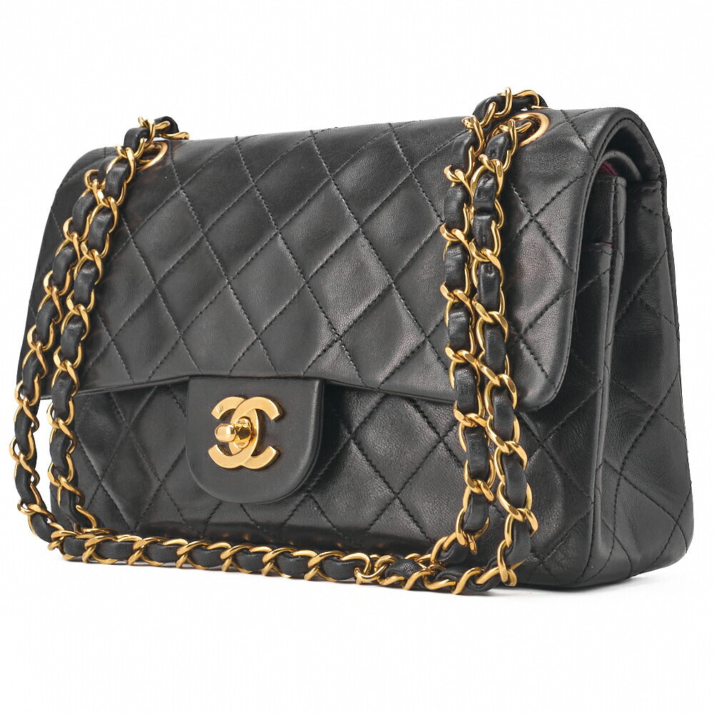 CHANEL Chain Shoulder Bag Matelasse Double Flap Lambskin Black Gold-Tone Hardware Pre-Owned - Vintage La Charme
