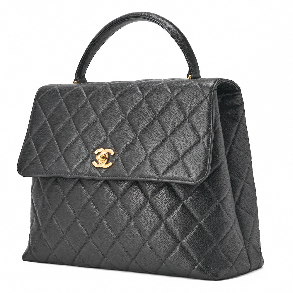 CHANEL Handbag Matelasse Turn Lock Caviar Skin Black Gold-Tone Hardware Pre-Owned - Vintage La Charme