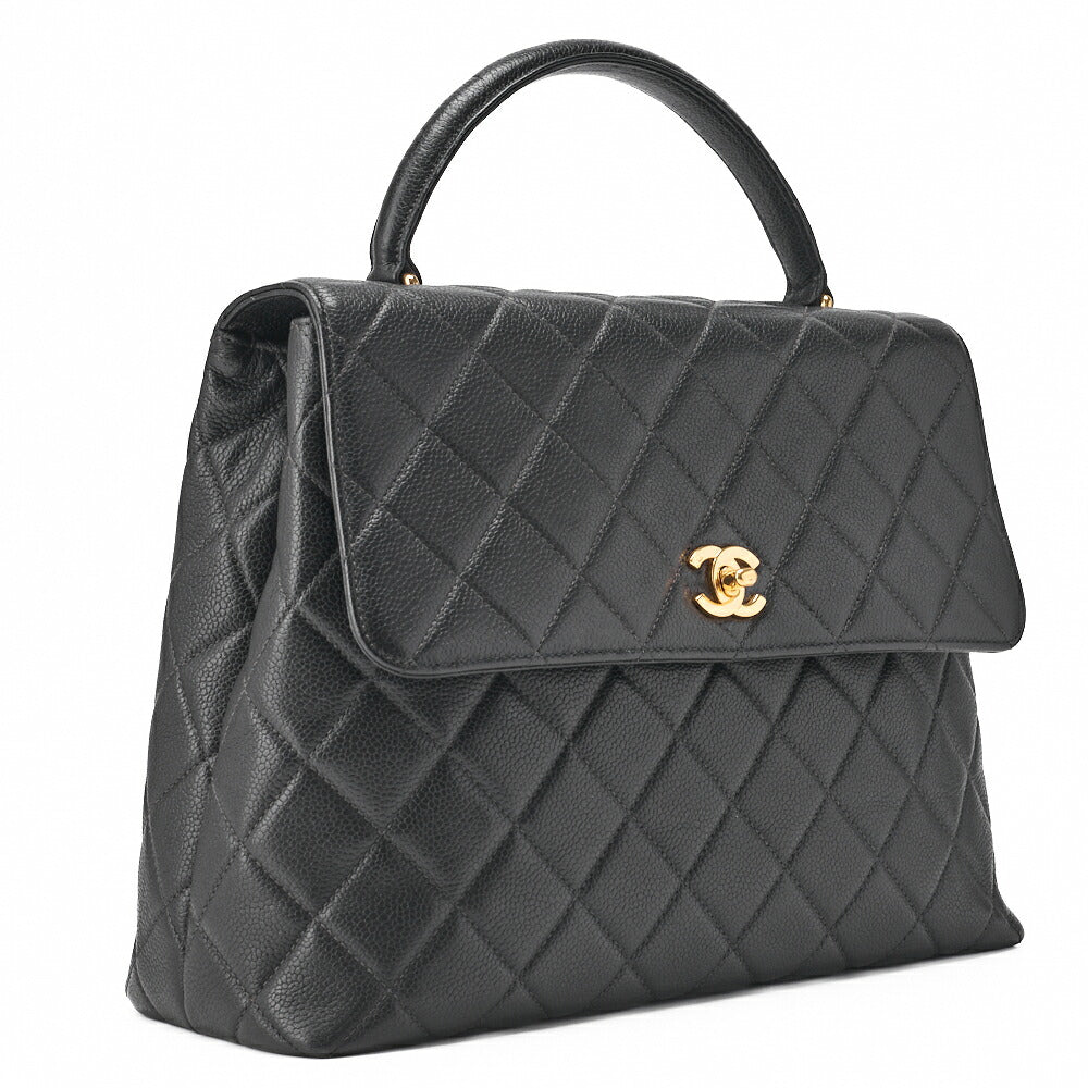 CHANEL Handbag Matelasse Turn Lock Caviar Skin Black Gold-Tone Hardware Pre-Owned - Vintage La Charme